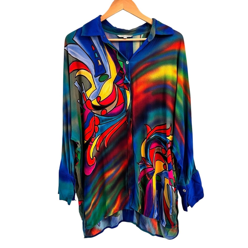 John Mark Womens Button Up Top Size M Maximalist Dopamine Abstract Art to Wear